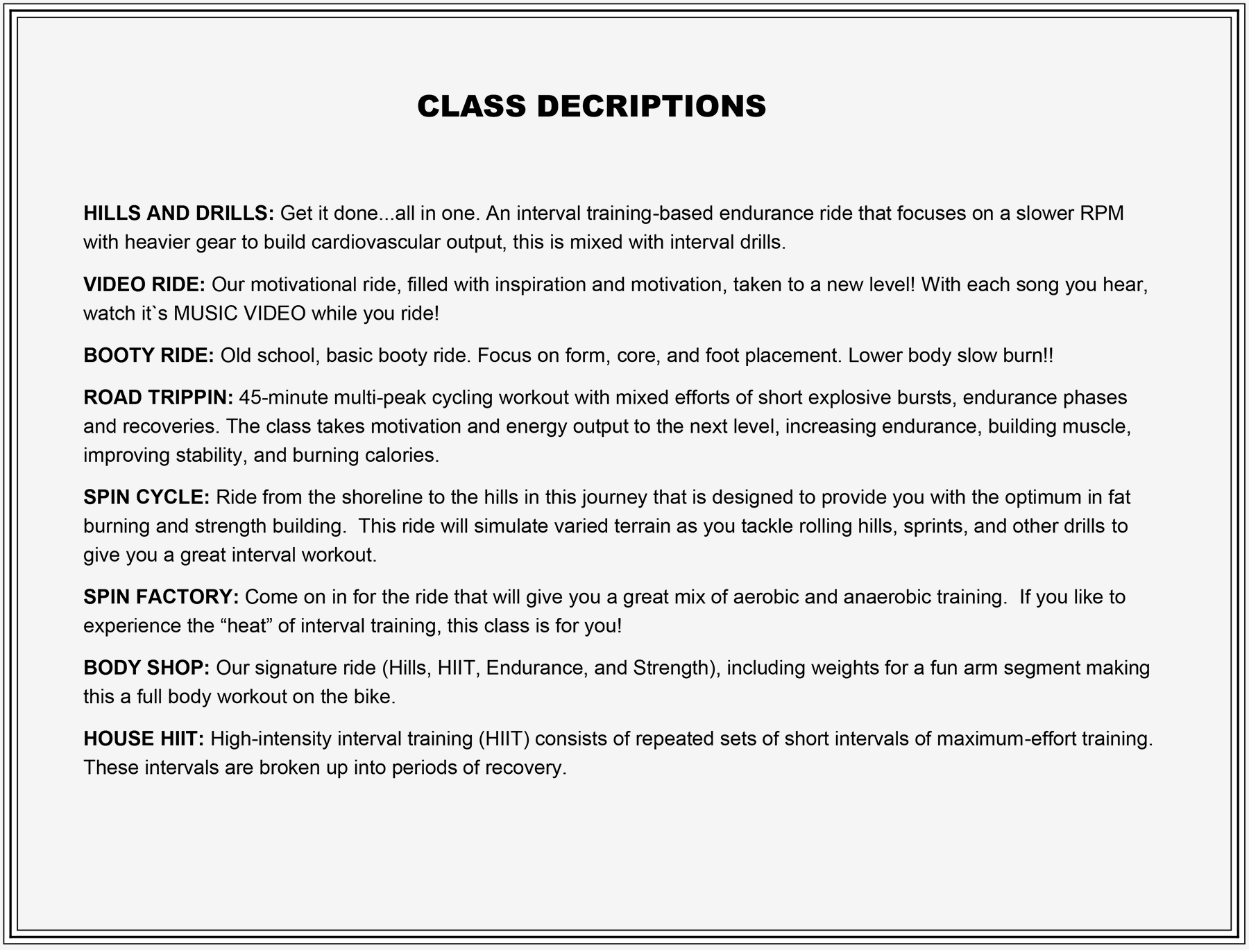 Boca Spin Studio Class Descriptions