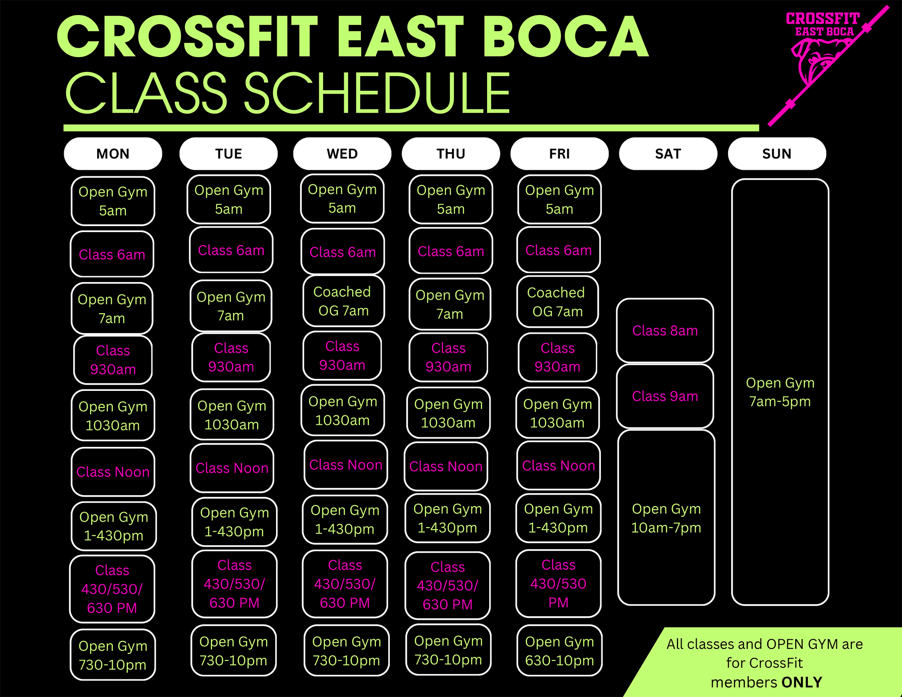 CrossFit East Boca Class Schedule 2024