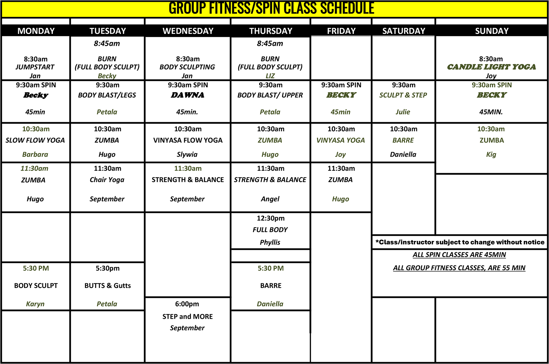 Boca Raton Fitness Center Group Fitness Class Schedule