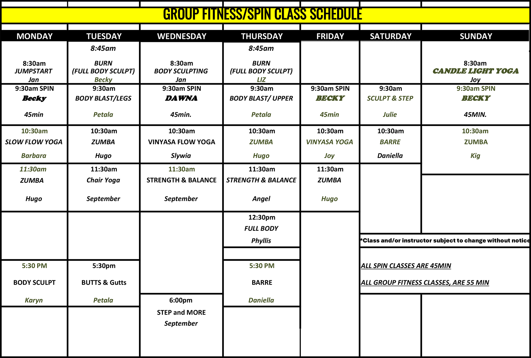 Boca Raton Fitness Center Group Fitness Class Schedule